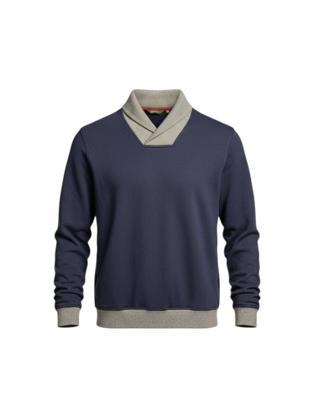 Orvis Mens Navy Blue & Gray Shawl Collar Pullover Sweatshirt M